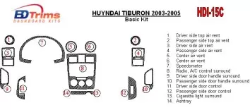 Hyundai Tiburon 2003-2005 Basic Set, 16 Parts set Cruscotto BD Rivestimenti interni