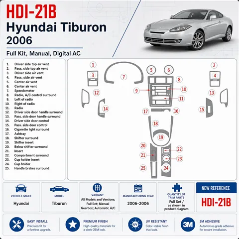 Hyundai Tiburon 2006-2006 set completo; cambio manuale; Automatic AC kit rivestimento cruscotto e interni 3D