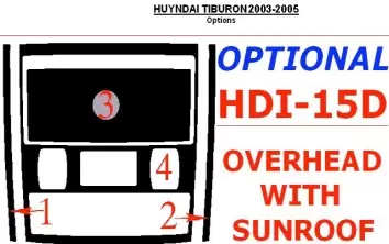Hyundai Tiburon 2003-2005 Overhead With sunroof, 4 Parts set Cruscotto BD Rivestimenti interni