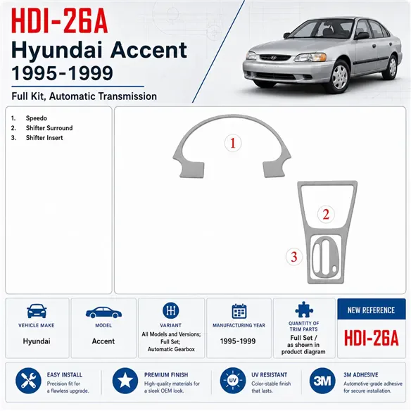 Hyundai Accent 1995-1999 set completo; cambio automatico kit rivestimento cruscotto e interni 3D