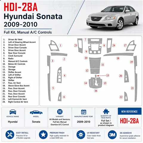 Hyundai Sonata 2009-2010 set completo; cambio manuale A / C Control kit rivestimento cruscotto e interni 3D