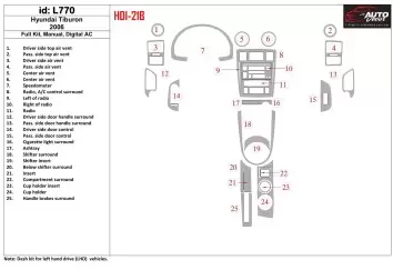 Hyundai Tiburon 2006-2006 Full Set, Manual Gearbox, Automatic AC Cruscotto BD Rivestimenti interni