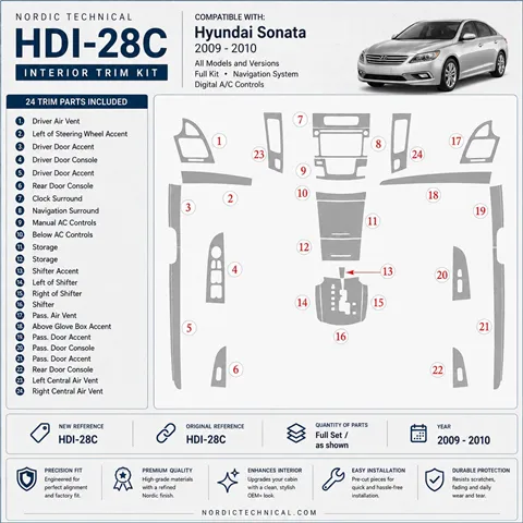 Hyundai Sonata 2009-2010 set completo; con navigatore; Automatic AC Controls kit rivestimento cruscotto e interni 3D