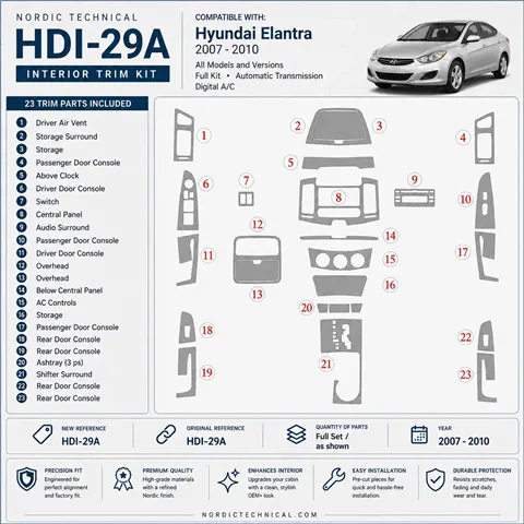 Hyundai Elantra 2007-2010 set completo; cambio automatico kit rivestimento cruscotto e interni 3D