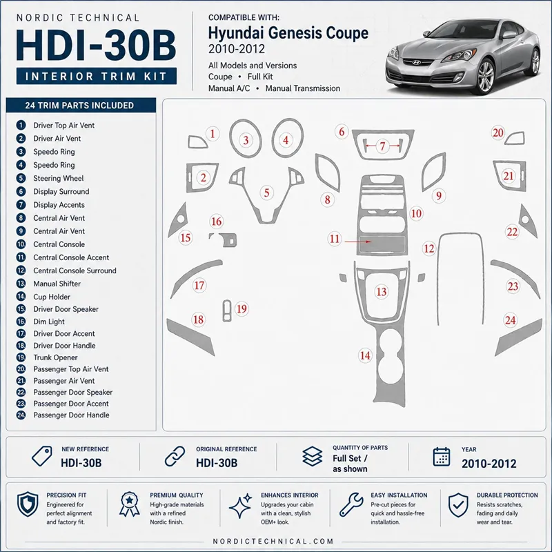 Hyundai Genesis 2010-2012 Coupe; set completo; cambio manuale; cambio manuale AC kit rivestimento cruscotto e interni 3D