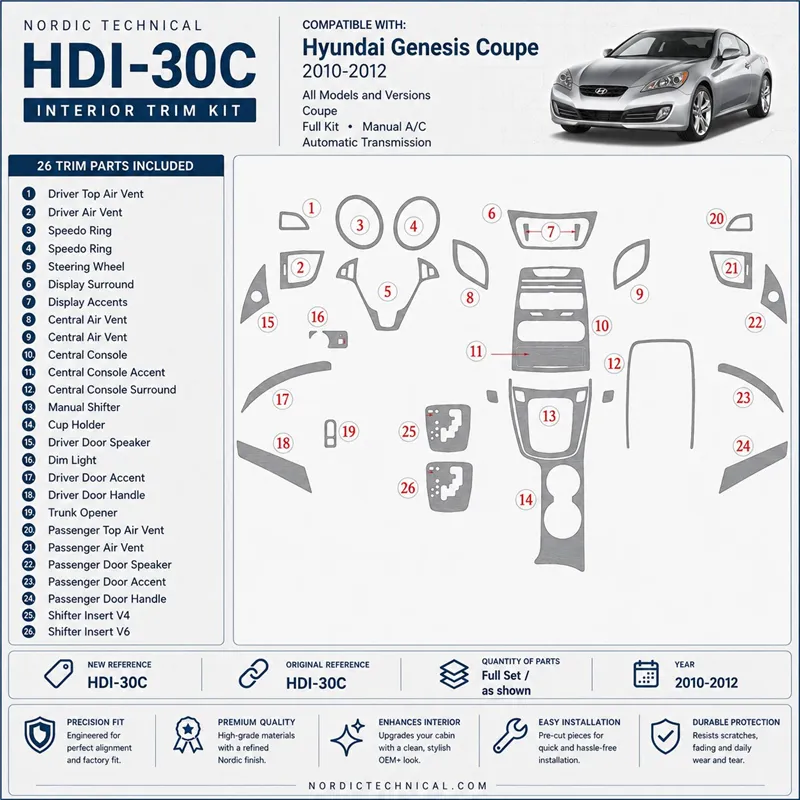 Hyundai Genesis 2010-2012 Coupe; set completo; cambio automatico; Automatic AC kit rivestimento cruscotto e interni 3D