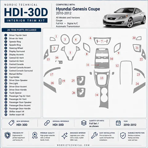 Hyundai Genesis 2010-2012 Coupe; set completo; cambio automatico; cambio manuale AC kit rivestimento cruscotto e interni 3D