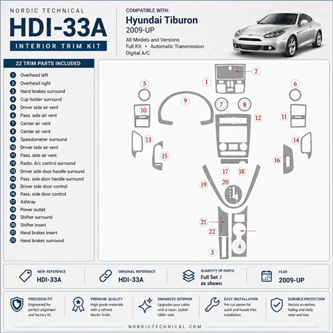 Hyundai Tiburon 2009-in poi Full Kir; cambio automatico; Automatic AC kit rivestimento cruscotto e interni 3D