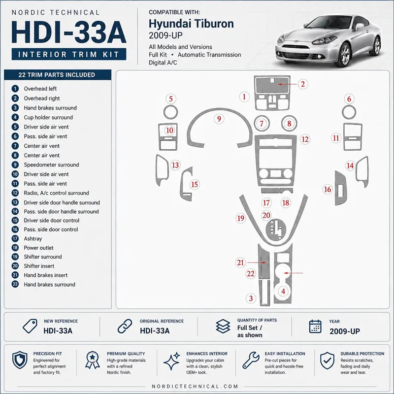 Hyundai Tiburon 2009-in poi Full Kir; cambio automatico; Automatic AC kit rivestimento cruscotto e interni 3D