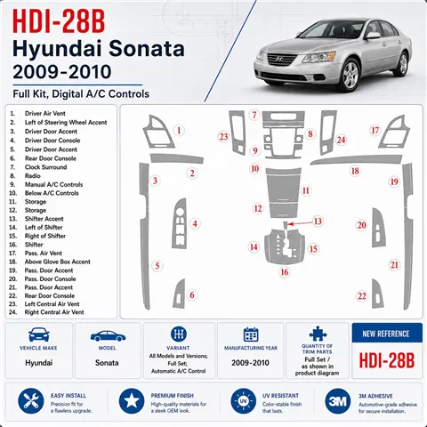Hyundai Sonata 2009-2010 set completo; Automatic A / C Control kit rivestimento cruscotto e interni 3D