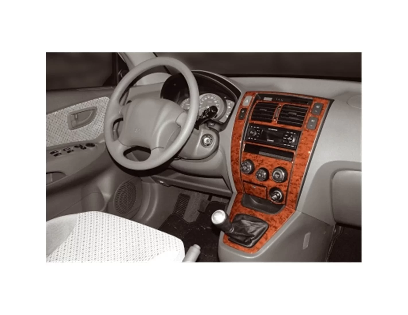 Hyundai Tucson 09.04 - 01.10 Kit Rivestimento Cruscotto all'interno del veicolo Cruscotti personalizzati 9-Decori