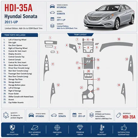 Hyundai Sonata 2011-in poi Limited Edition; integrazione per finitura nera OEM kit rivestimento cruscotto e interni 3D