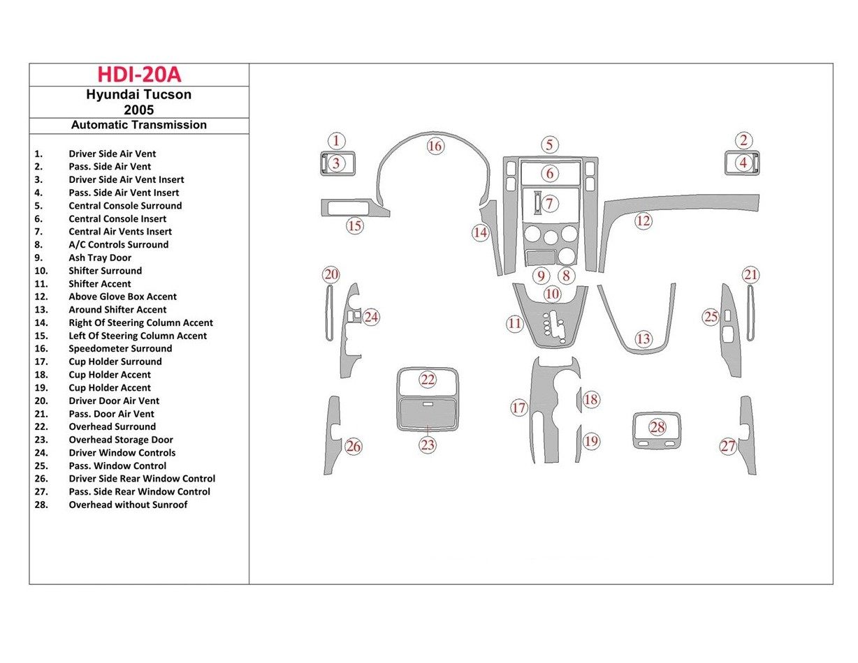 Hyundai Tucson 2005-2005 Full Set, Automatic Gear Cruscotto BD Rivestimenti interni Hyundai Tucson 2005-2005 Full Set, Automatic Gear Cruscotto BD Rivestimenti interni