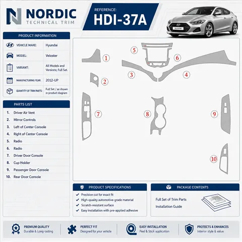 Hyundai Veloster 2012-in poi set completo kit rivestimento cruscotto e interni 3D