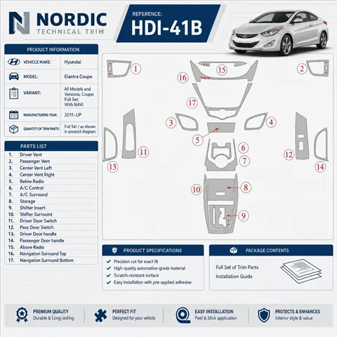 Hyundai Elantra 2011-in poi Coupe; set completo; con navigatore kit rivestimento cruscotto e interni 3D