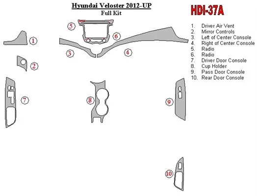 Hyundai Veloster 2012-UP Full Set Cruscotto BD Rivestimenti interni