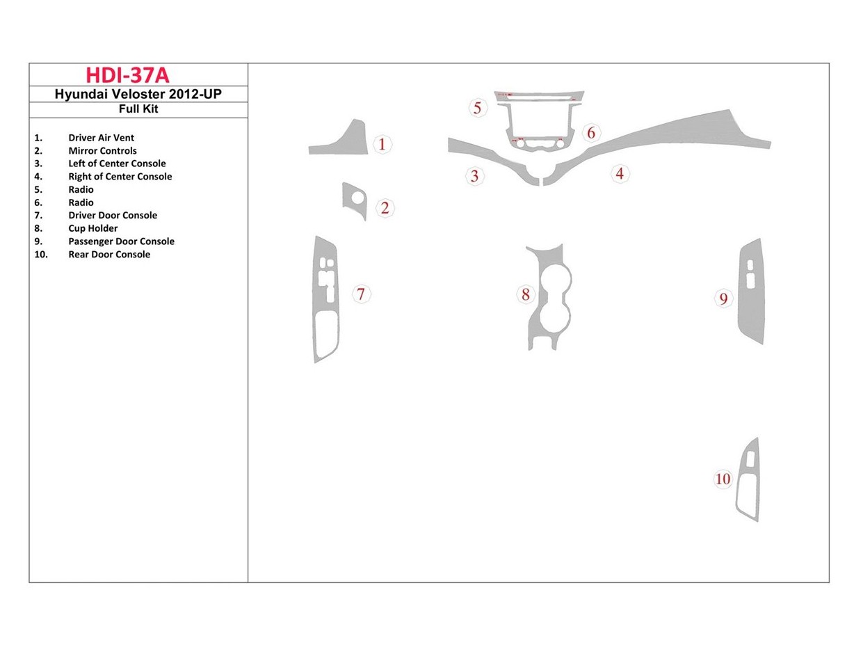 Hyundai Veloster 2012-UP Full Set Cruscotto BD Rivestimenti interni