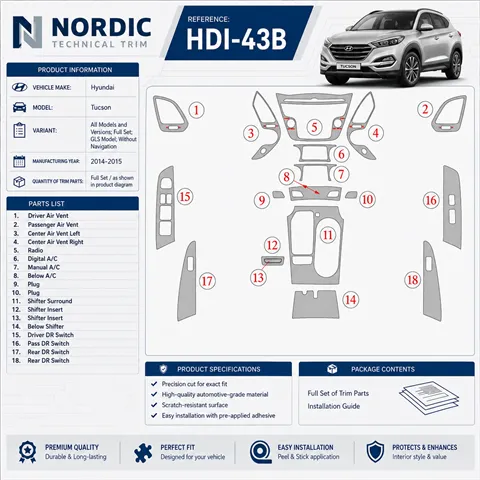 Hyundai Tucson 2014-2015 set completo; con navigatore; Limited Model kit rivestimento cruscotto e interni 3D