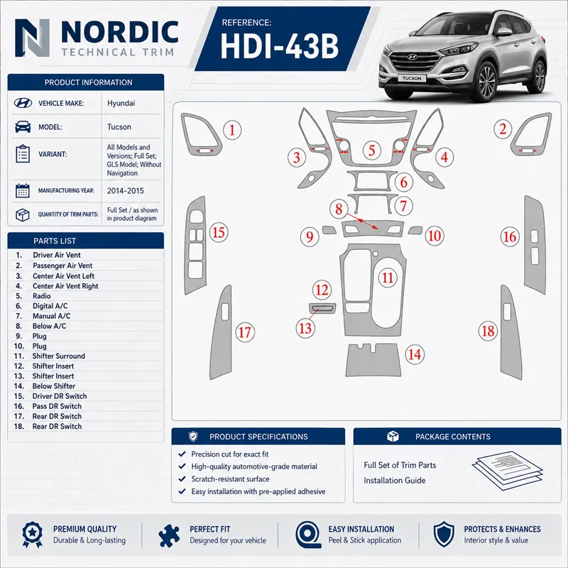 Hyundai Tucson 2014-2015 set completo; con navigatore; Limited Model kit rivestimento cruscotto e interni 3D