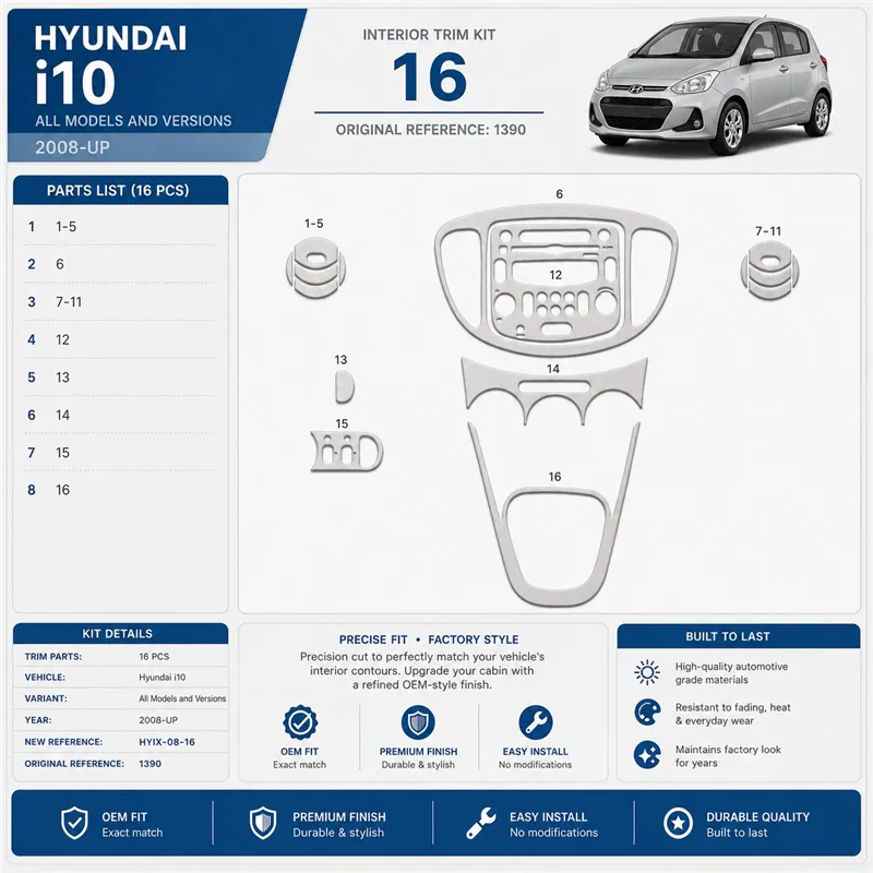 Hyundai I 10 2008-in poi kit rivestimento cruscotto e interni 3D 16 pezzi