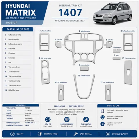 Hyundai Matrix 2006-in poi kit rivestimento cruscotto e interni 3D 13 pezzi
