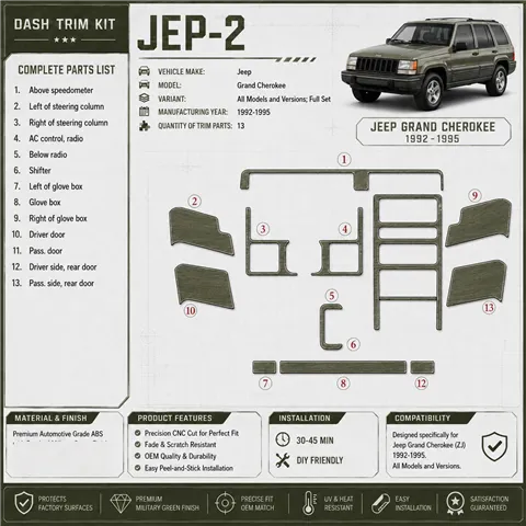 Jeep Grand Cherokee 1992-1995 set completo kit rivestimento cruscotto e interni 3D 13 pezzi