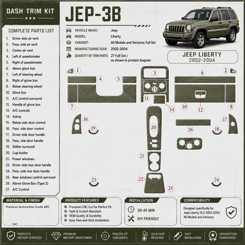 Jeep Liberty 2002-2004 set completo kit rivestimento cruscotto e interni 3D