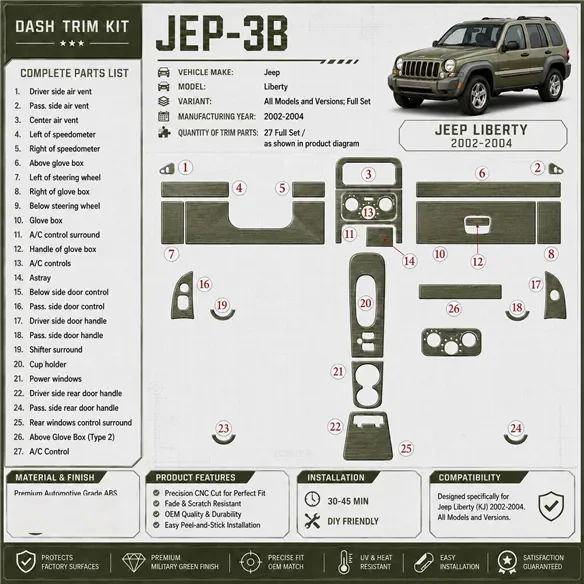 Jeep Liberty 2002-2004 set completo kit rivestimento cruscotto e interni 3D