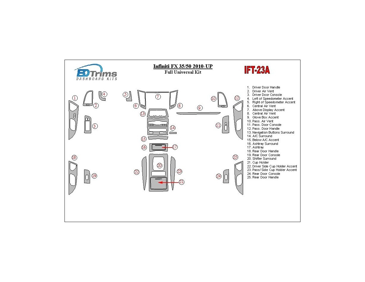 Infiniti FX 2010-UP Full Universal Set Cruscotto BD Rivestimenti interni Infiniti FX 2010-UP Full Universal Set Cruscotto BD Rivestimenti interni