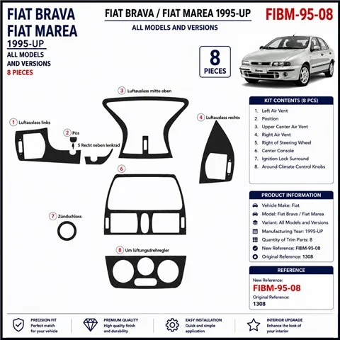 Fiat Brava-Marea 1995+ kit cruscotto 3D, 8 pezzi 2