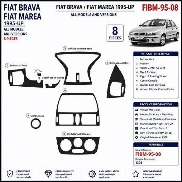 Fiat Brava-Marea 1995+ kit cruscotto 3D, 8 pezzi