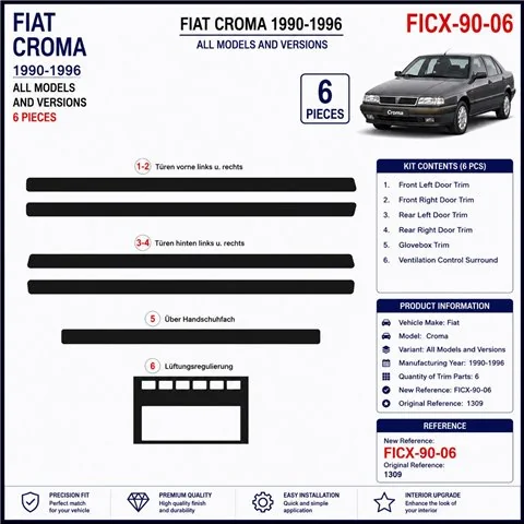 Fiat Croma 1990-1996 kit cruscotto 3D, 6 pezzi 2