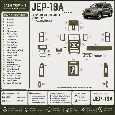 Jeep Grand Cherokee 2008-2010 Full Universal Set kit rivestimento cruscotto e interni 3D