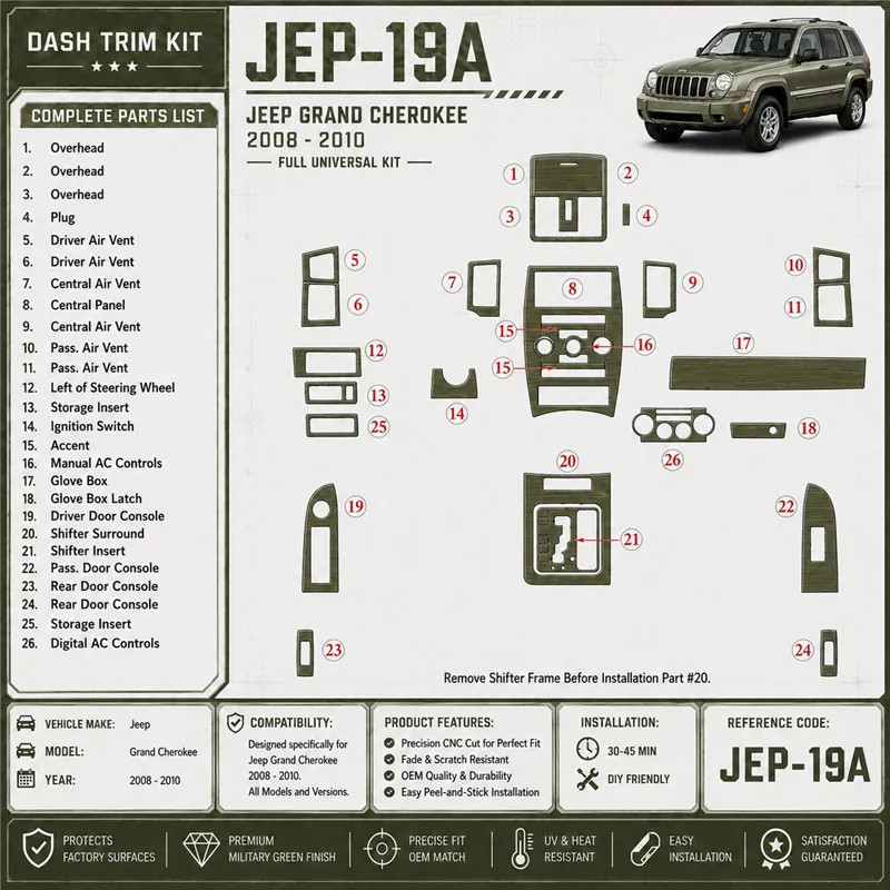 Jeep Grand Cherokee 2008-2010 Full Universal Set kit rivestimento cruscotto e interni 3D