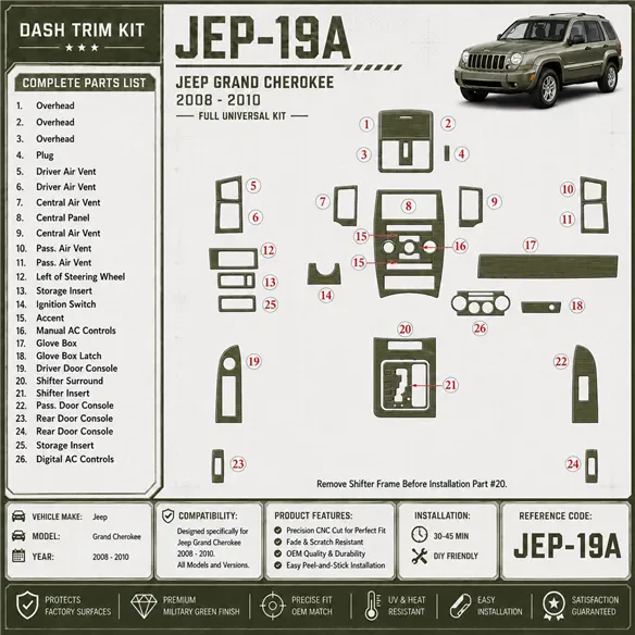 Jeep Grand Cherokee 2008-2010 Full Universal Set kit rivestimento cruscotto e interni 3D