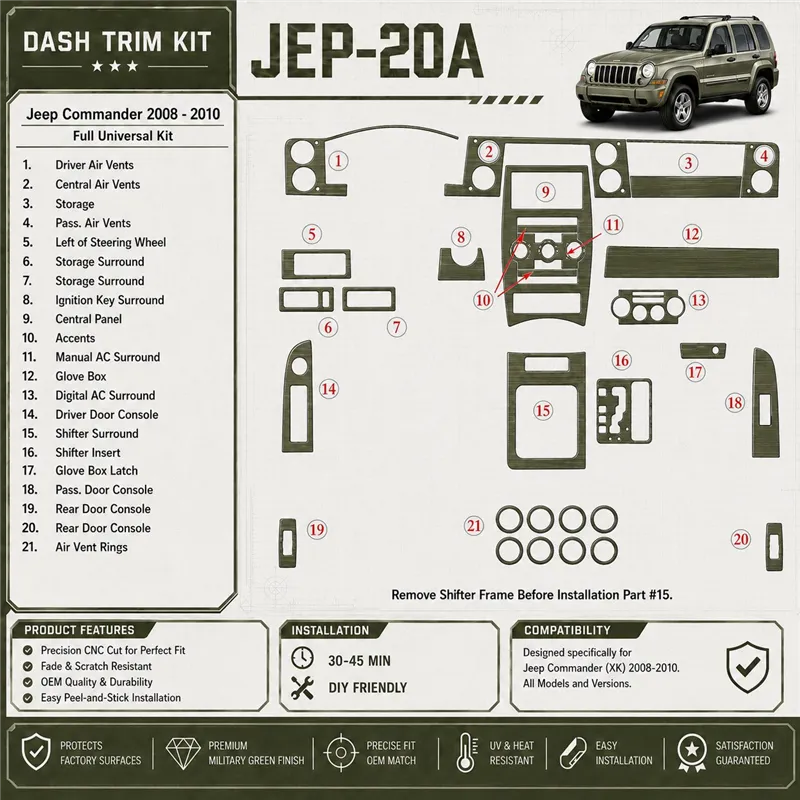 Jeep Compass 2009-in poi set completo; con Auto-stick mission kit rivestimento cruscotto e interni 3D