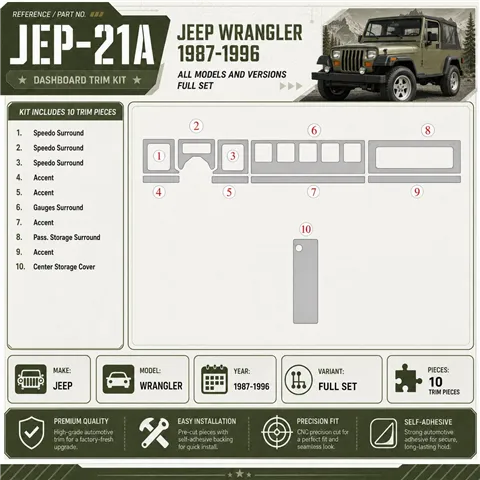 Jeep Wrangler 1987-1996 set completo kit rivestimento cruscotto e interni 3D