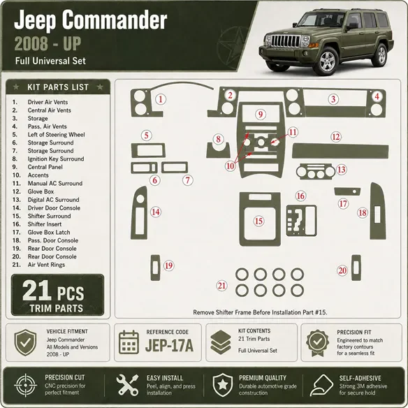 Jeep Commander 2008-in poi Full Universal Set kit rivestimento cruscotto e interni 3D