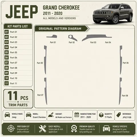 Jeep Grand Cherokee 2011-2020 kit rivestimento cruscotto e interni 3D 11 pezzi