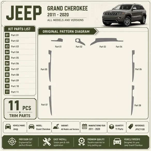 Jeep Grand Cherokee 2011-2020 kit rivestimento cruscotto e interni 3D 11 pezzi