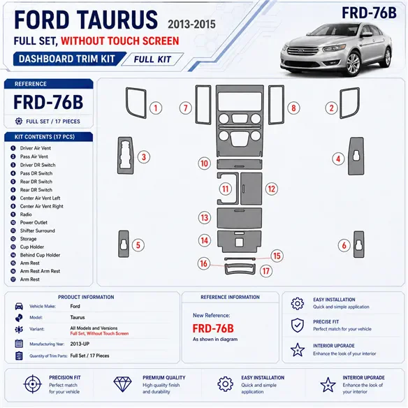 Ford Taurus 2013-in poi set completo; senza touch screen kit rivestimento cruscotto e interni 3D