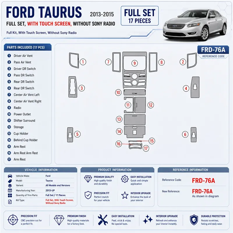 Ford Taurus 2013-in poi set completo; con touch screen; senza Sony Radio kit rivestimento cruscotto e interni 3D