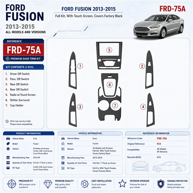 Ford Fusion 2013-in poi set completo; con touch screen; sopra interni principali OEM kit rivestimento cruscotto e interni 3D