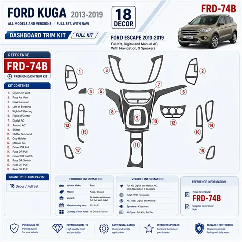 Ford Kuga 2013-in poi set completo; con navigatore kit rivestimento cruscotto e interni 3D 2