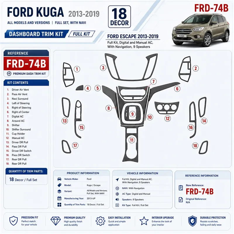 Ford Kuga 2013-in poi set completo; con navigatore kit rivestimento cruscotto e interni 3D