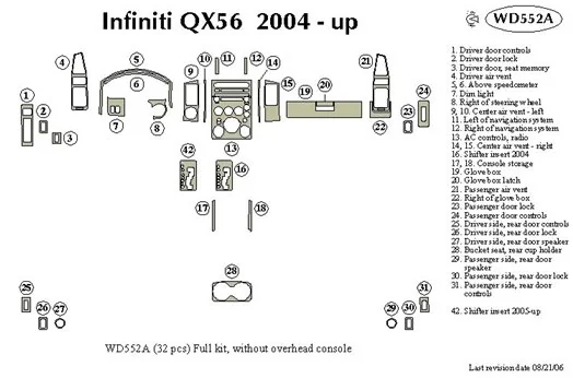 Infiniti QX56 2004-2007 Full Set Cruscotto BD Rivestimenti interni
