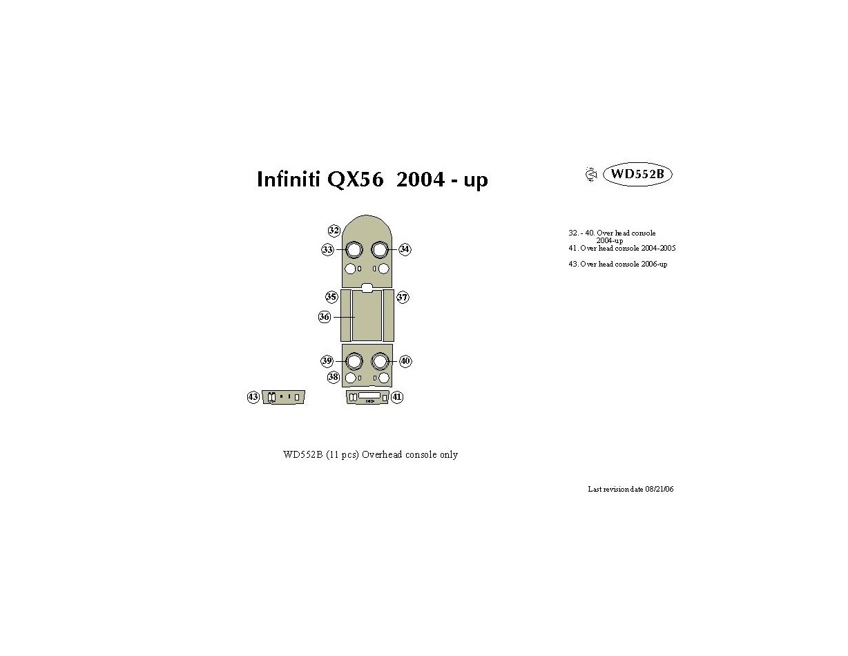 Infiniti QX56 2004-2007 Overhead Console Cruscotto BD Rivestimenti interni