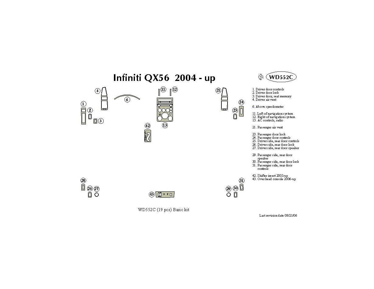 Infiniti QX56 2004-2007 Basic Set Cruscotto BD Rivestimenti interni