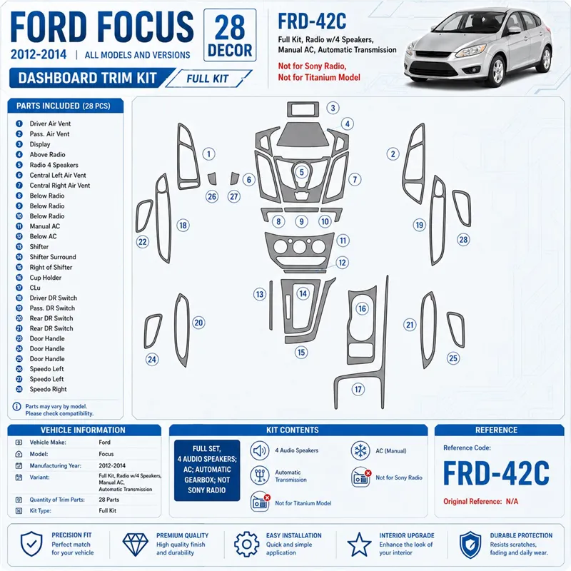 Ford Focus 2012-in poi set completo, 4 Audio speakers; AC; cambio automatico; Not Sony Radio kit rivestimento cruscotto e intern