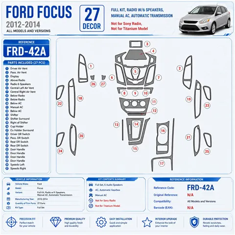 Ford Focus 2012-in poi set completo, 6 Audio-Speakers; AC; cambio automatico; Not Sony Radio kit rivestimento cruscotto e intern 2